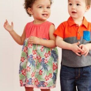 Tucker & Tate | Coral and Green Palm Contrast Print Dress | Size 24 months